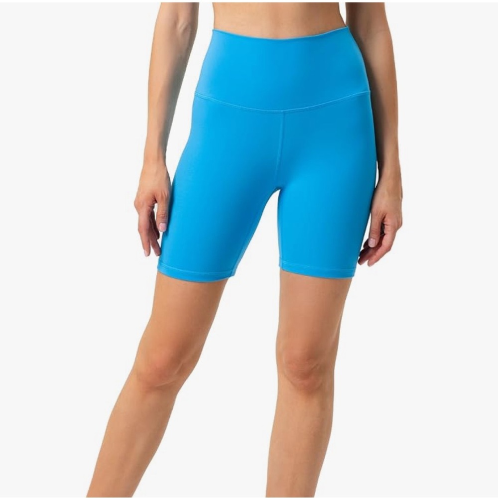 Yunoga 8″ High‑Waist Tummy‑Control Yoga Biker Shorts Blue Size XS NWT